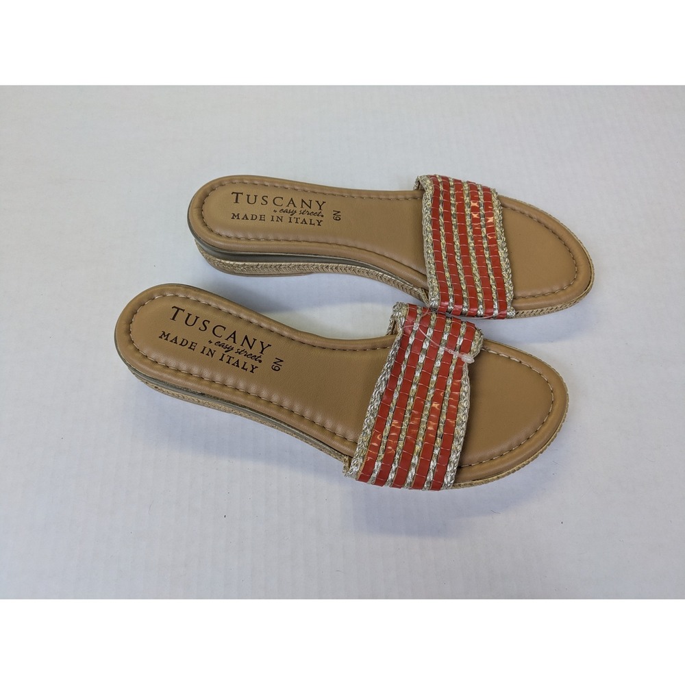 Tuscany by Easy Street Sandals Womens 6N‎ Orange Silver Metallic Flats Italy NWT